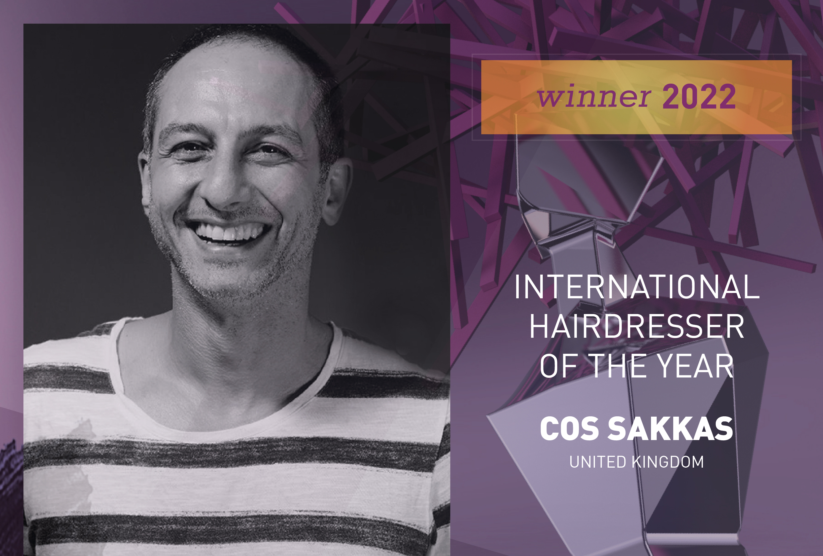 Cos Sakkas, brand new International Hairdresser of the Year at the 2022 International Hairdressing Awards